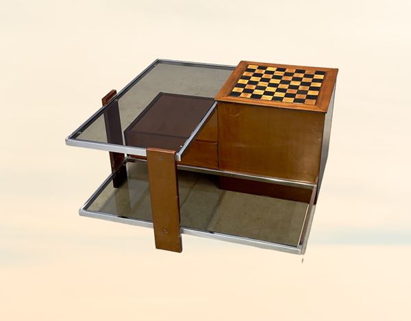 Claudio Salocchi (attr.) Coffee table bar with checkerboard