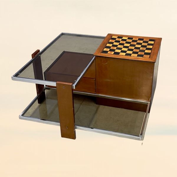 Claudio Salocchi (attr.) Coffee table bar with checkerboard