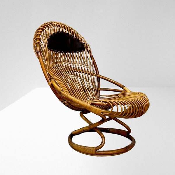 Tito Agnoli - Tito Agnoli for Bonacina, Italian Bamboo and Leather Armchair
