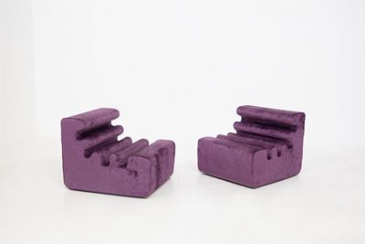 Pair Of "karelia" Armchairs By Liisi Beckmann For Zanotta in Bouclè Purple