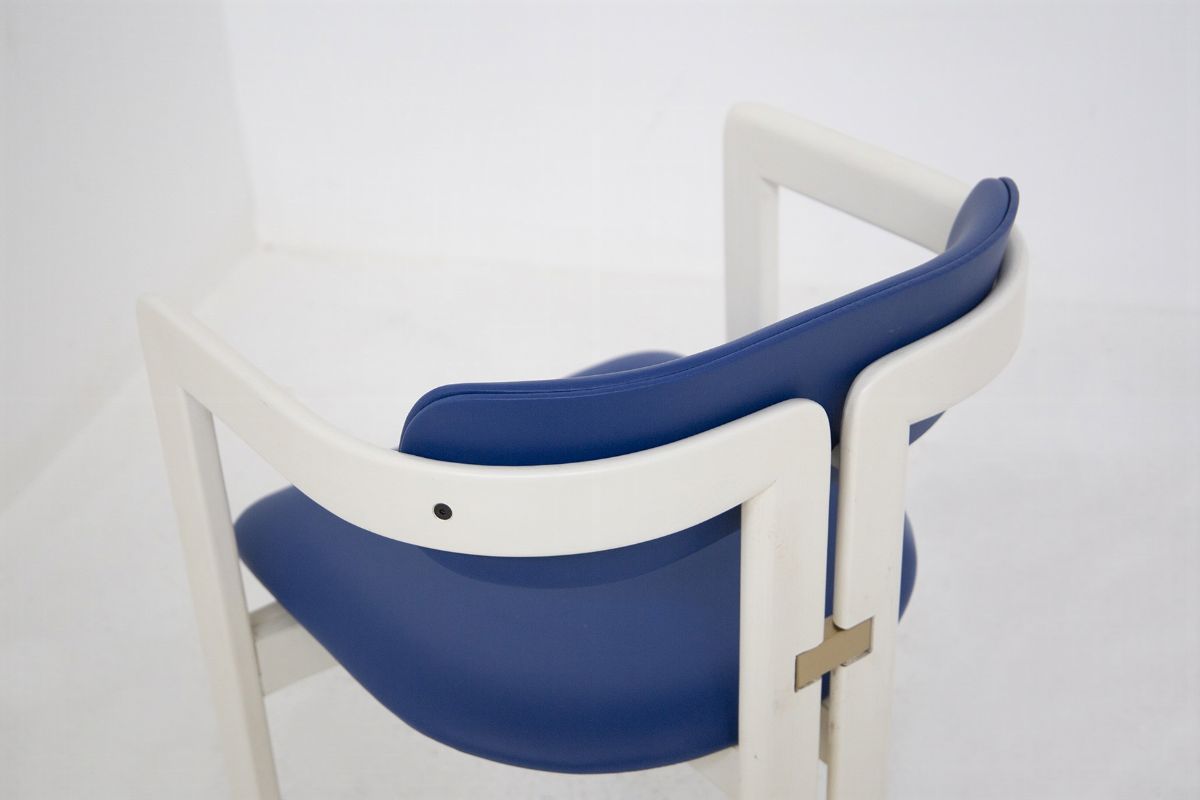 Six Pamplona Chairs By Augusto Savini For Pozzi in Lacquered Wood And Blue Leather