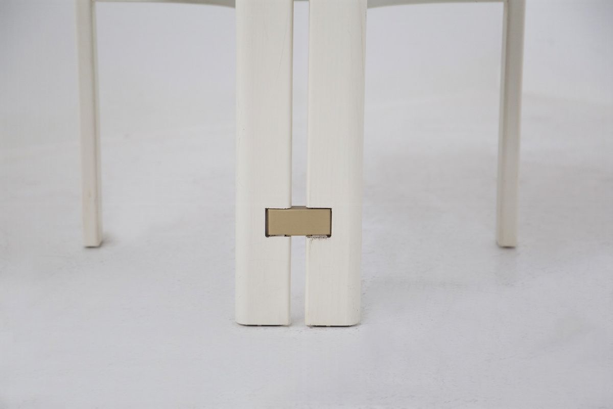 Six Pamplona Chairs By Augusto Savini For Pozzi in Lacquered Wood And Blue Leather