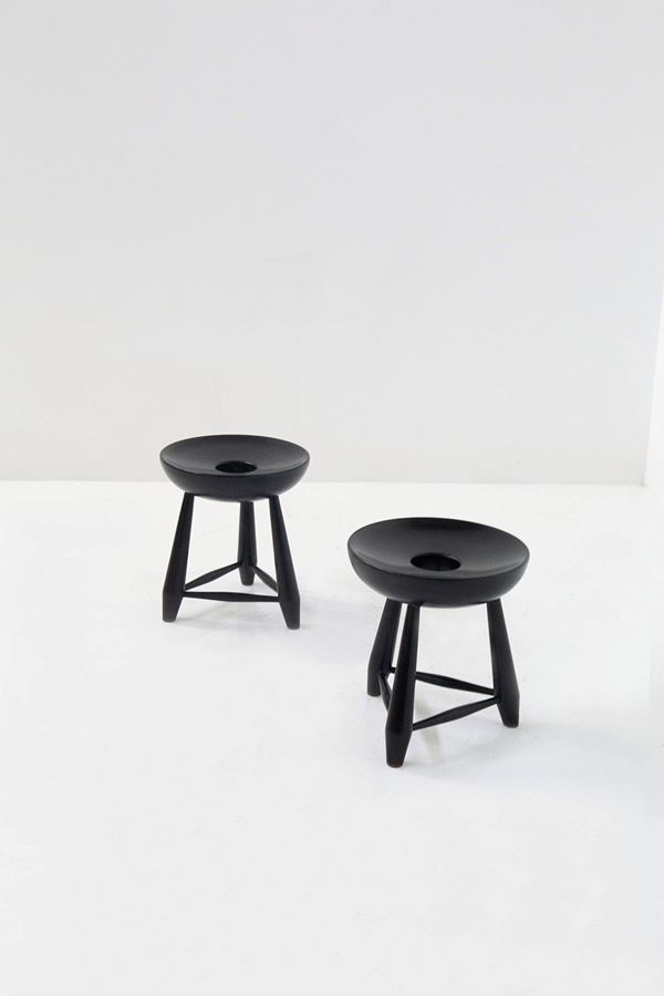 Sergio Rodrigues - Sergio Rodrigues Pair of stools, signed