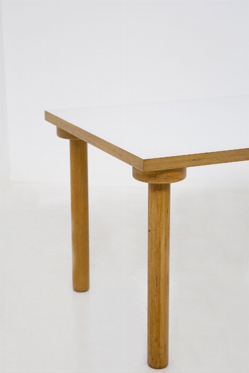 Enzo Mari Vintage Small Table in Wood With White Top