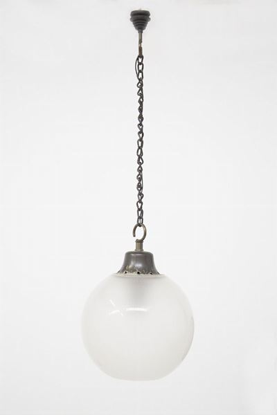 Boccia Ceiling Chandelier By Luigi Caccia Dominioni in Frosted Glass