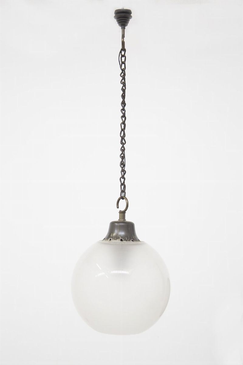Boccia Ceiling Chandelier By Luigi Caccia Dominioni in Frosted Glass