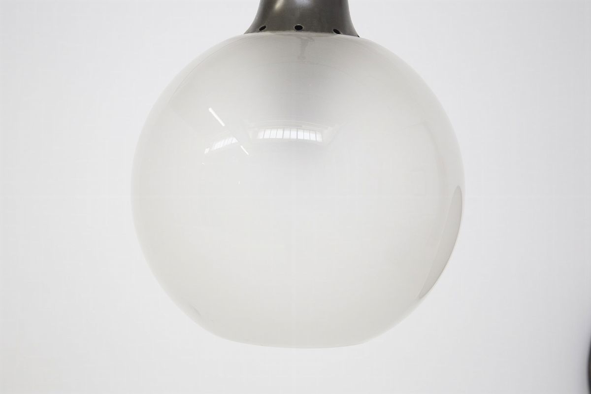 Boccia Ceiling Chandelier By Luigi Caccia Dominioni in Frosted Glass