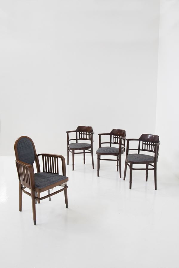 Otto Wagner - Set di Quattro sedie di Otto Wagner per Jacob & Jasef Kohn, etichetta