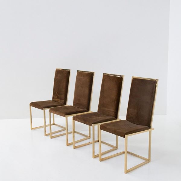 Manifattura Italiana - Set of four vintage Italian chairs in gilt metal and velvet