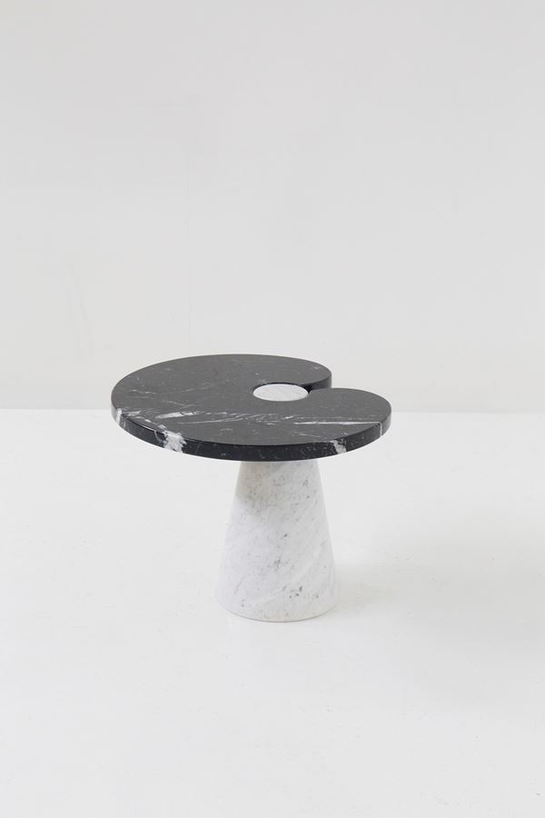 Angelo Mangiarotti - Tavolino di Angelo Mangiarotti nero e bianco in marmo, etichetta