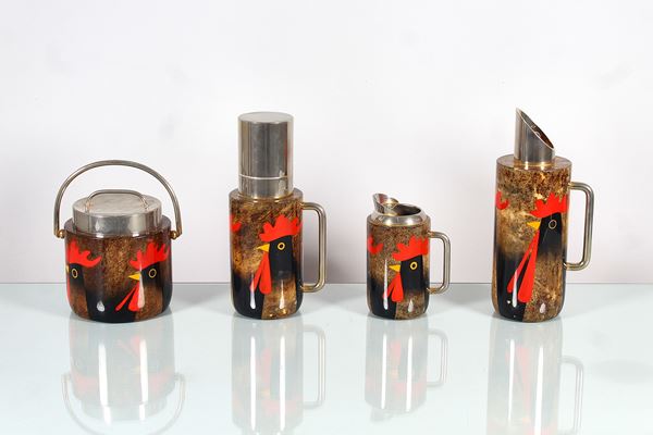 Aldo Tura - Parchment-covered wood and steel cocktail set. Attr. to Aldo Tura
