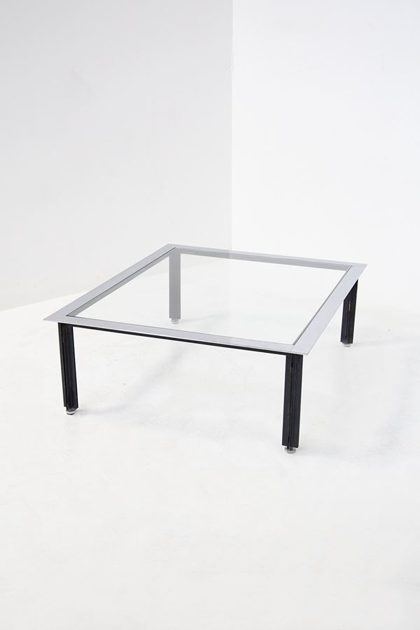 Luigi Caccia Dominioni - Luigi Caccia Dominioni Black Coffee Table with Glass Top for Vips Residence