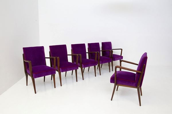 Fratelli Consonni six velvet chairs, label present