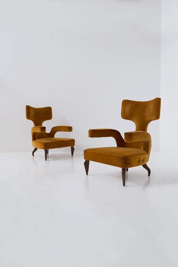 Renzo  Zavanella - Pair of Velvet Armchair by Renzo Zavanella