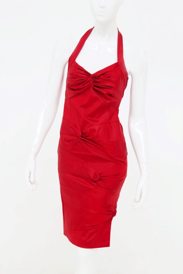 John Galliano - Christian Dior by John Galliano Red Satin Silk Lined Knot Dress