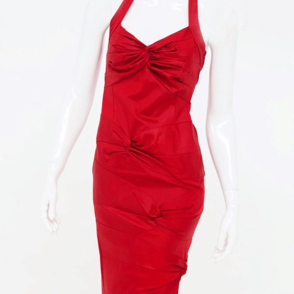 John Galliano - Christian Dior by John Galliano Abito da annodare in raso di seta rosso