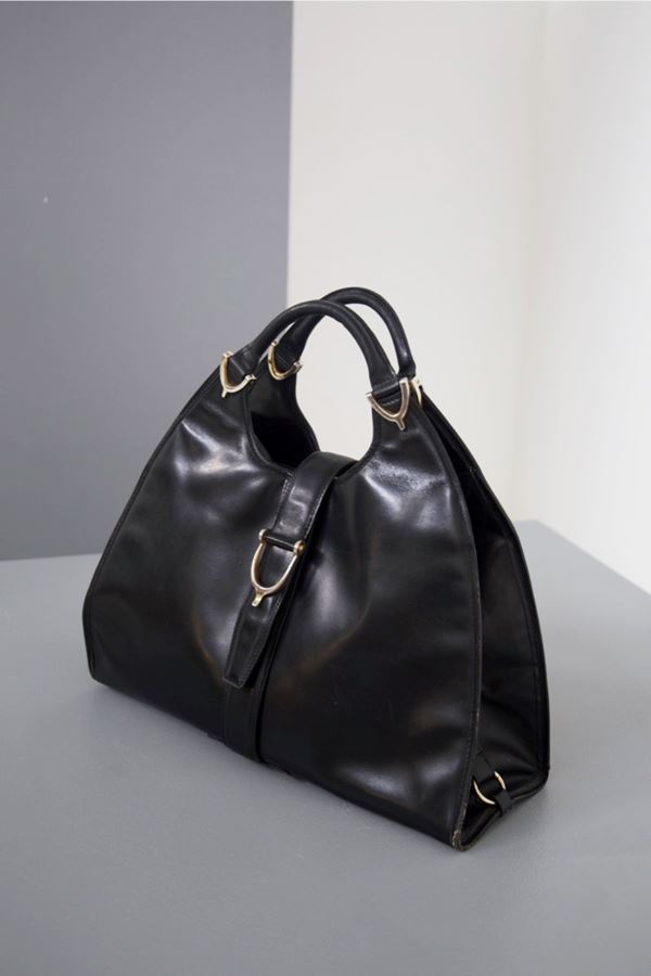 Guccio Gucci - Gucci Vintage Black Leather Stirrup Hobo Handbag
