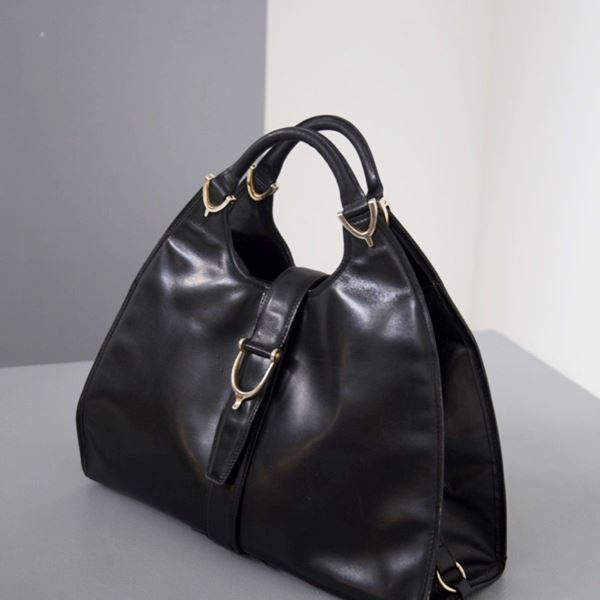 Guccio Gucci - Gucci Vintage Black Leather Stirrup Hobo Handbag