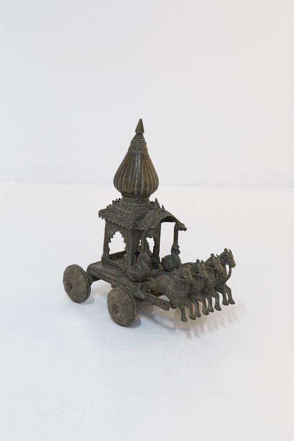 Cast iron Indian game with rider and horses