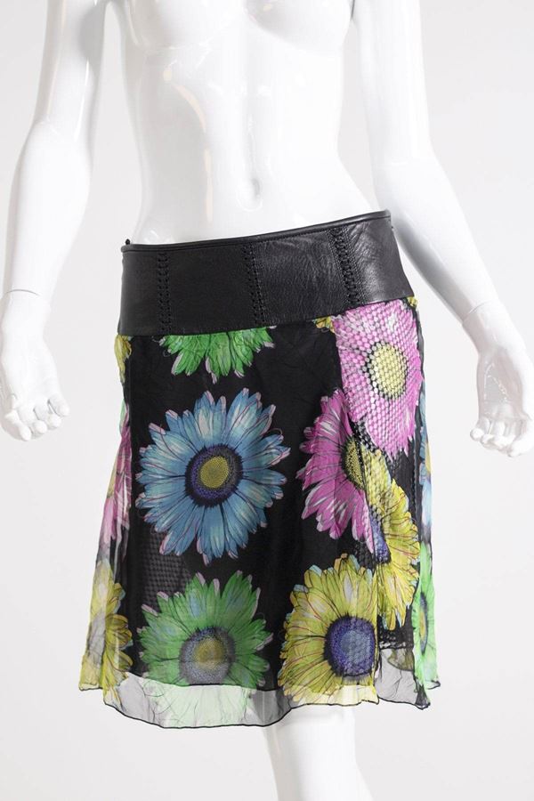 Gianni  Versace - Gianni Versace Couture Leather and Silk Short Skirt 1990s