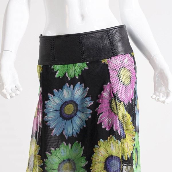 Gianni  Versace - Gianni Versace Couture Leather and Silk Short Skirt 1990s