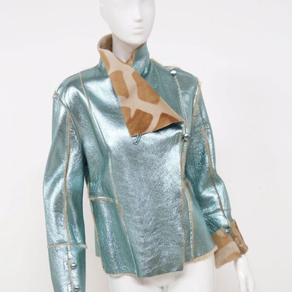 Gianni  Versace - Versus Versace Giacca in pelle blu eccentrica