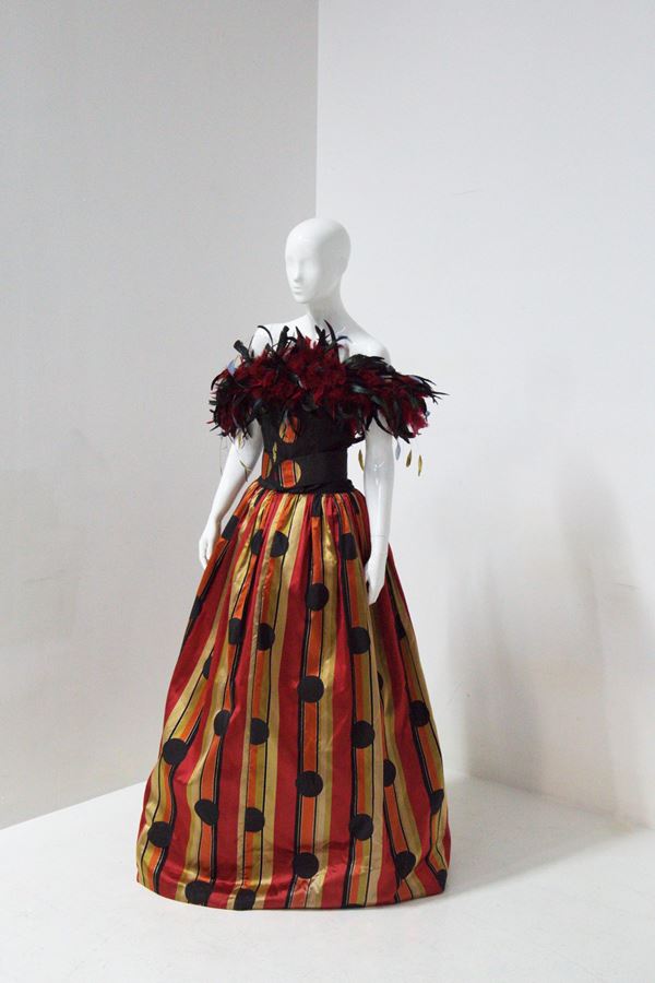 Diane  von F&#252;rstenberg - 80s Fürstenberg Couture Eccentric Evening Dress with Plumes