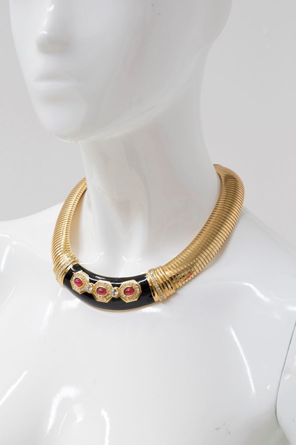 Christian  Dior - CHRISTIAN DIOR collana girocollo in oro con Gripoix rosso