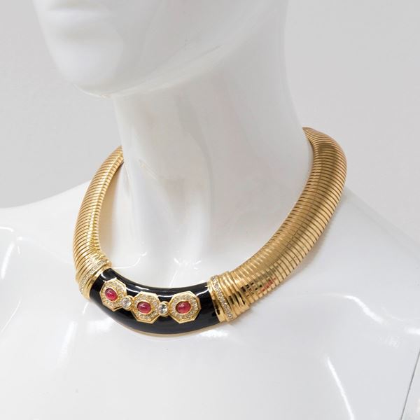 Christian  Dior - CHRISTIAN DIOR gold-tone choker necklace with red Gripoix