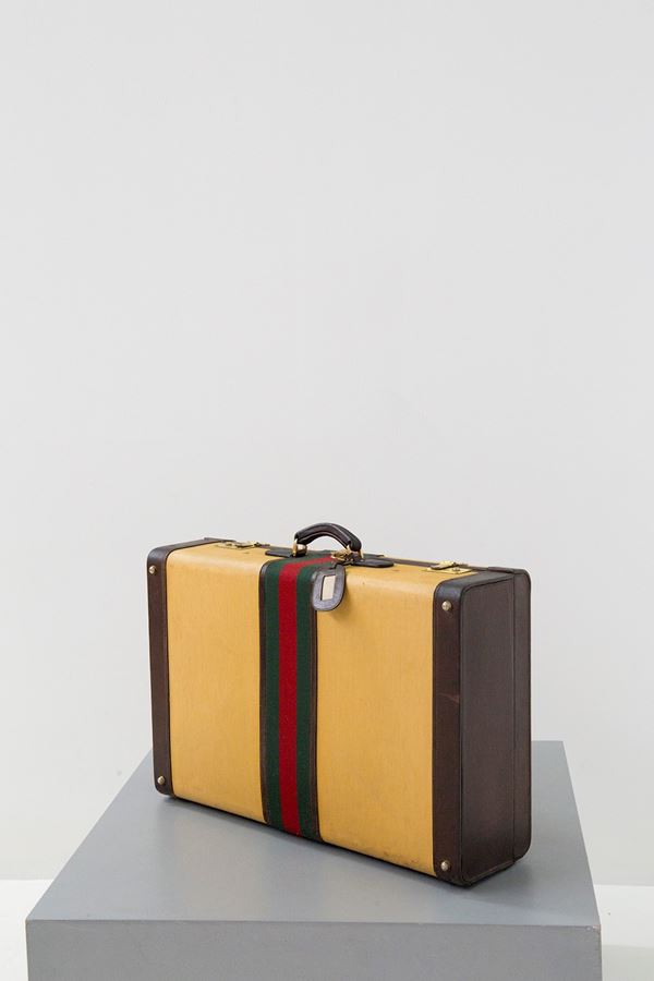 Guccio Gucci - Rare Gucci Travel suitcase in fabric and leather, original label