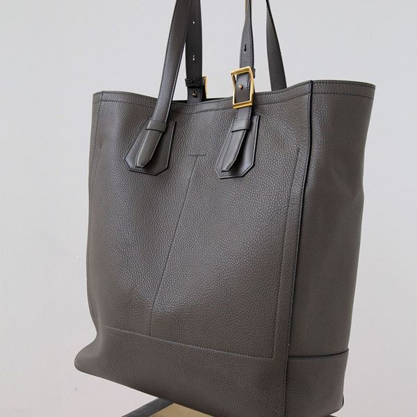 Tom Ford - TOM FORD Borsa in pelle grigia con manici