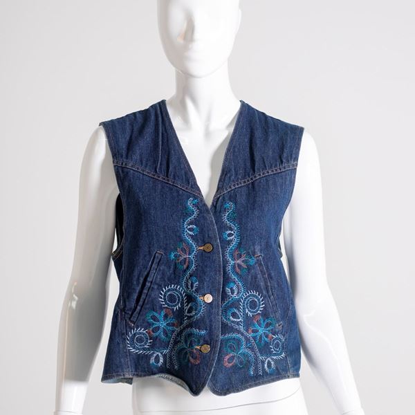 Kenzo - Kenzo Vintage '90 Gilet Jeans Hokusai La grande onda al largo di Kanagawa