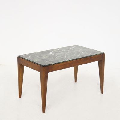 Gio Ponti Coffee Table With Certificate in Walnut And Marble Green Alps