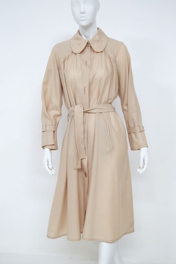 Krizia Vintage Long Dress in Beige Cotton with Belt