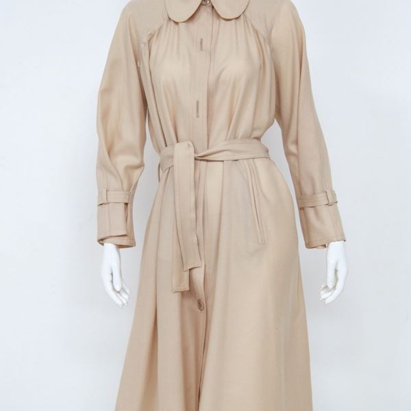 Abito lungo vintage Krizia in cotone beige con cintura