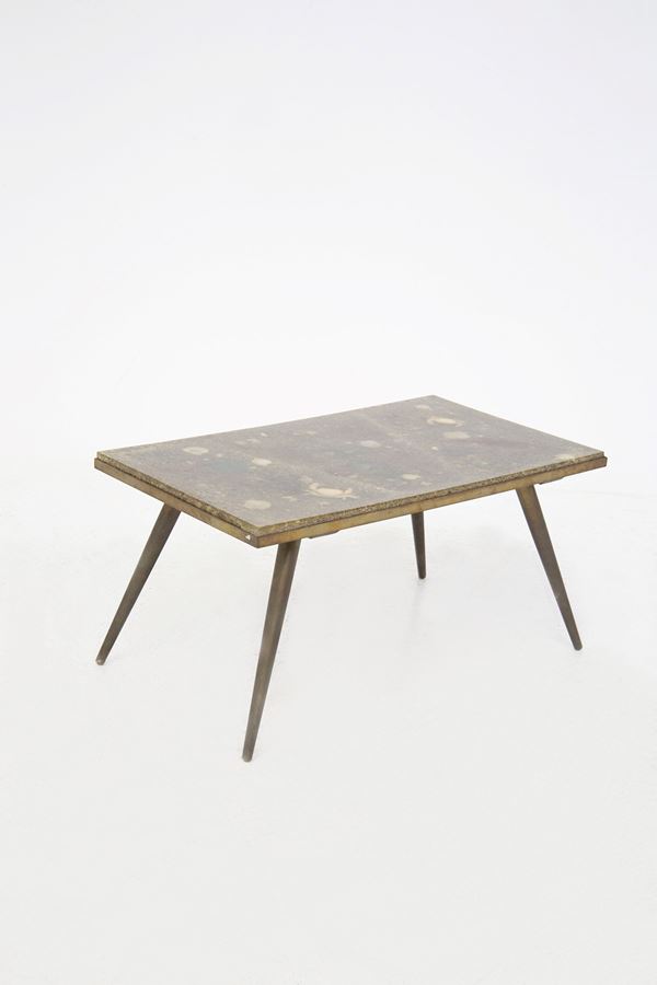 Manifattura Italiana - Brass and Resin Vintage Coffee Table with Marine Fossils