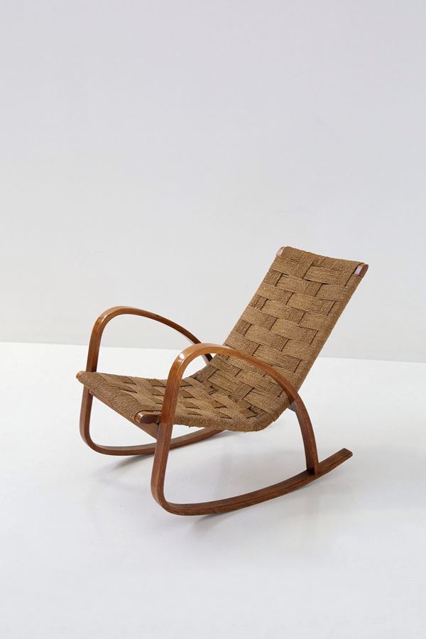 Manifattura Italiana - Rocking Armchair from the Rationalist Period, in of Rope