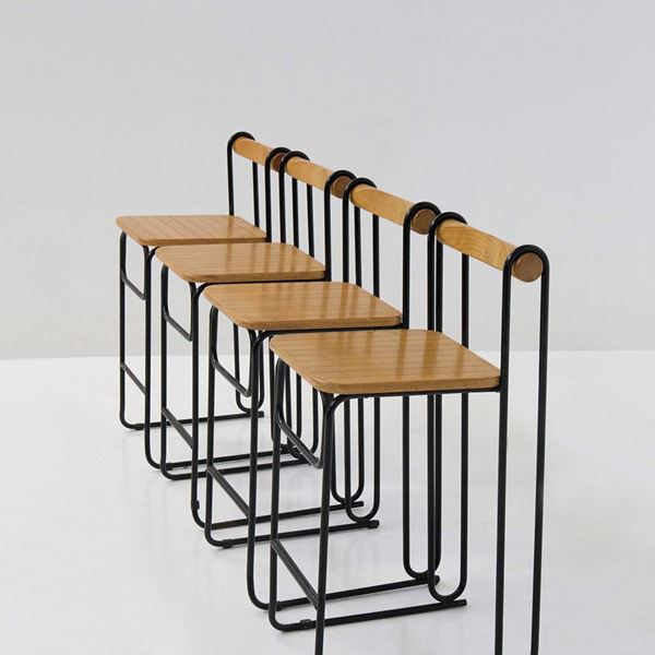 Set of four modern geometric stools