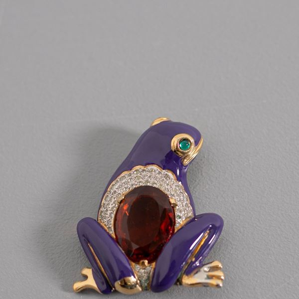 Valentino Garavani - Frog Shaped Valentino Brooch in Gold Metal 1980's