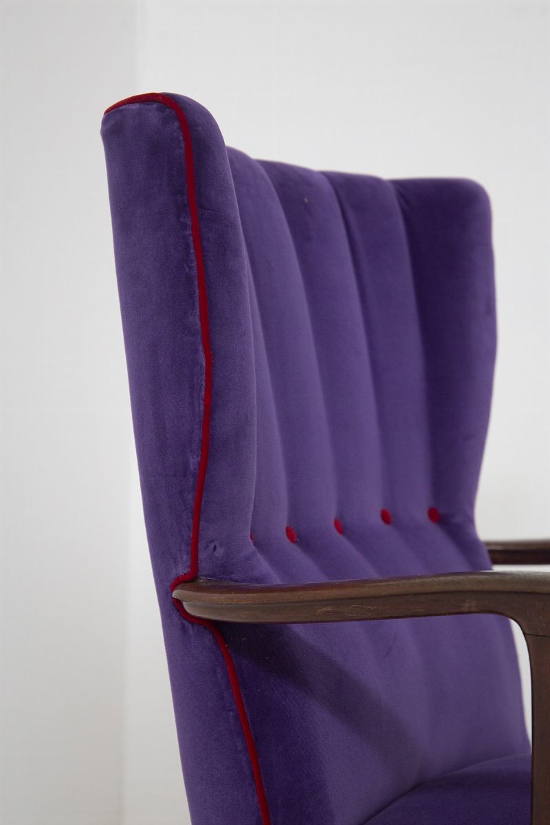 Paolo Buffa Armchairs in Purple Velvet