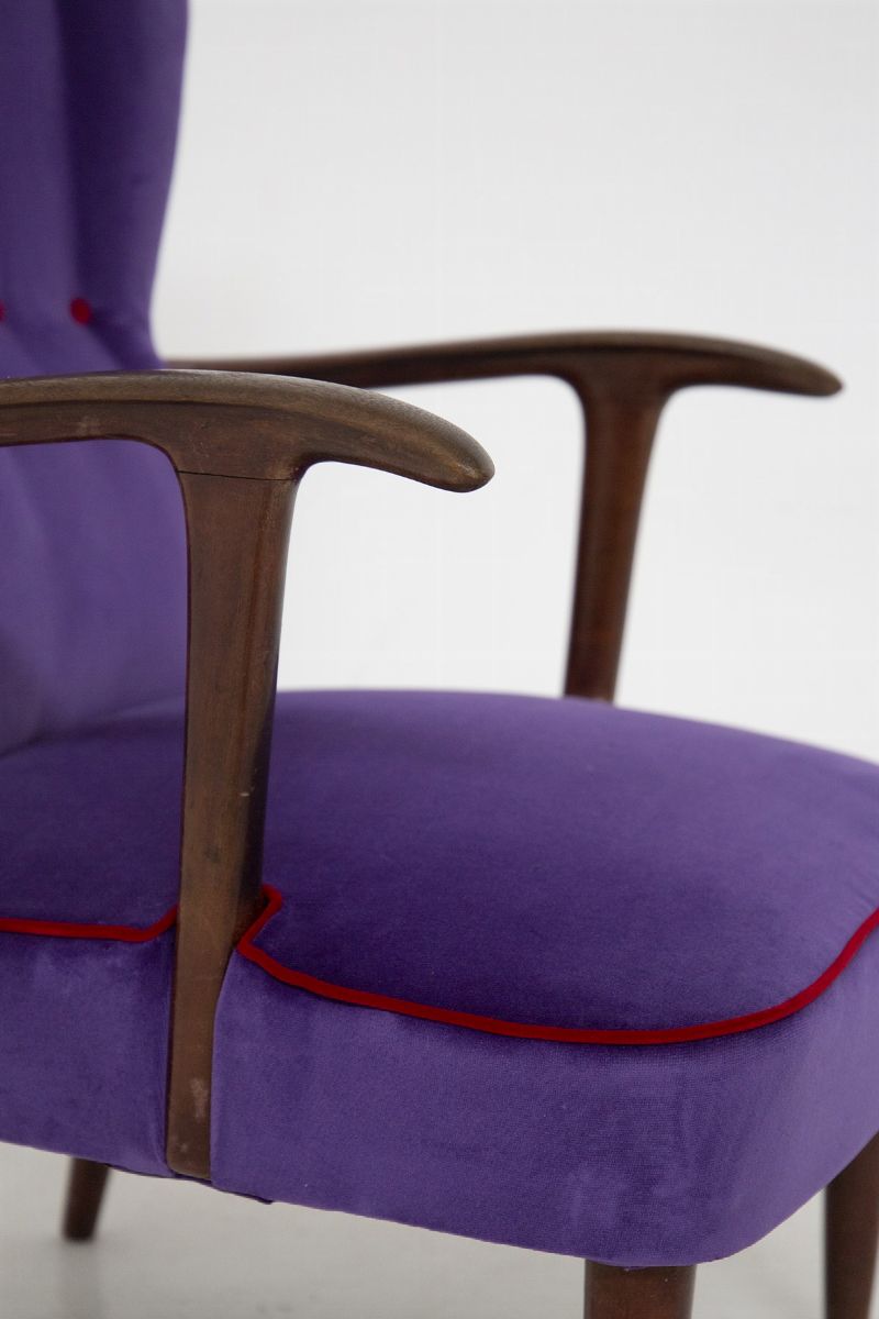 Paolo Buffa Armchairs in Purple Velvet