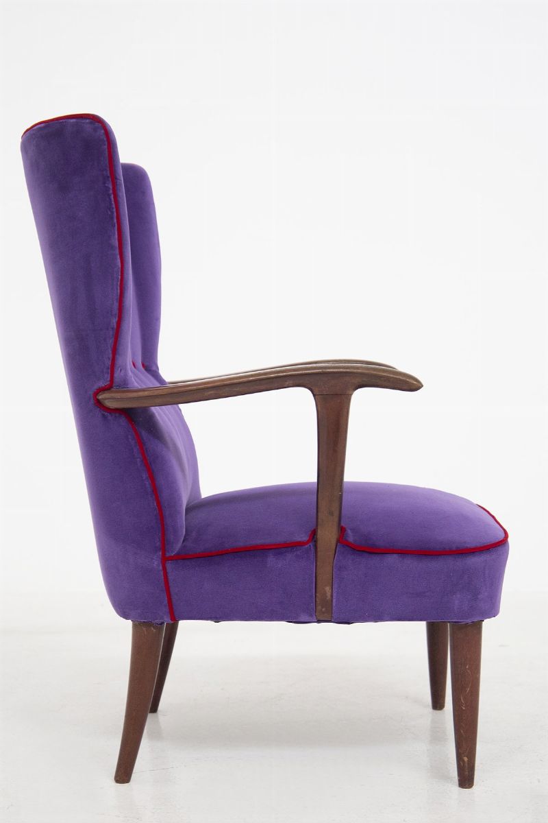 Paolo Buffa Armchairs in Purple Velvet