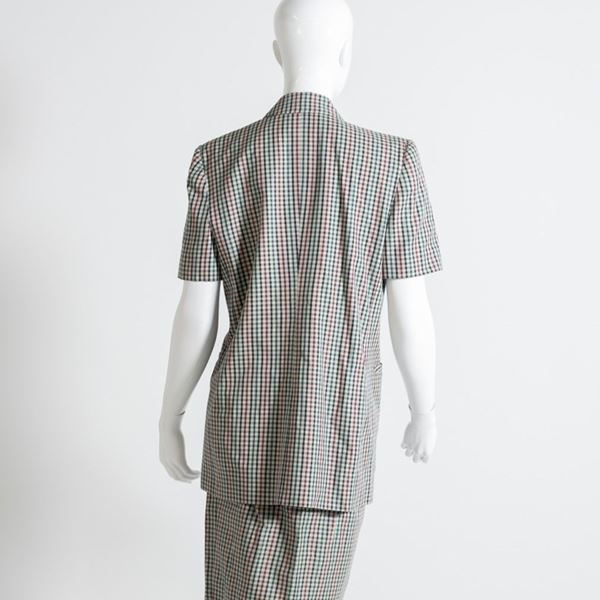 Gaia Mattiolo - Gai Mattiolo Vintage Green and Red Checkered Suit with Golden Buttons, 1973