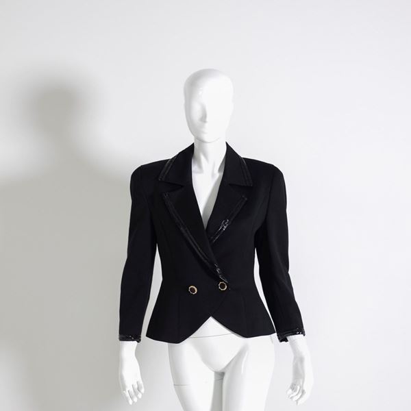 Renato Balestra - Black Velvet Jacket by Renato Balestra with Sequins and Double-breasted, 80s
