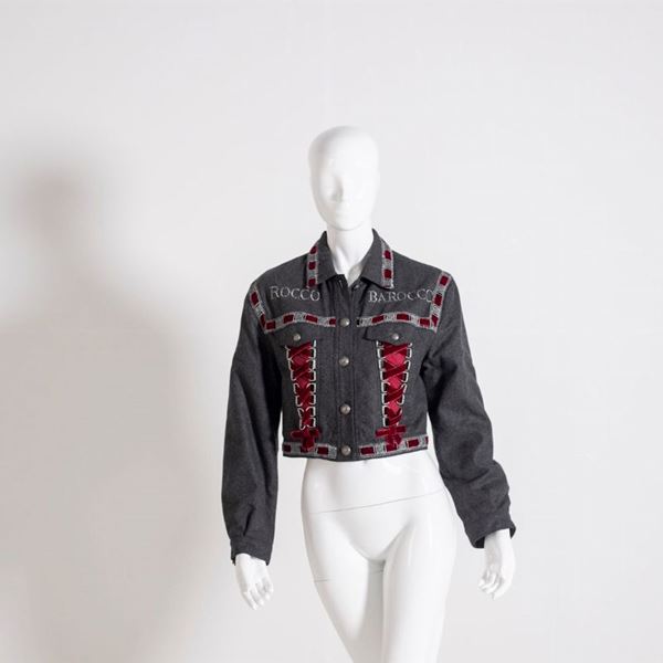 Rocco Barocco - RoccoBarocco Jacket in Jeans and Red Velvet