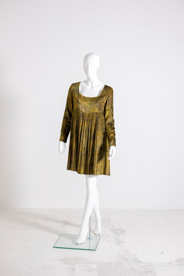 Alberta Ferretti - Long Sleeve Woman's Dress in Olive Green Satin by Alberta Ferretti