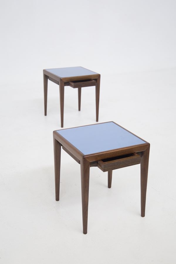 Osvaldo Borsani - Osvaldo Borsani coffee tables in wood and blue mirror