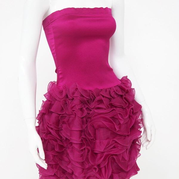 Byblos - Byblos Violet Silk Dress with Flounced Skirt