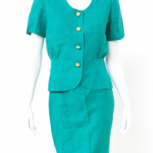 Valentino Garavani - Valentino Miss V Turquoise Linen Skirt Suits
