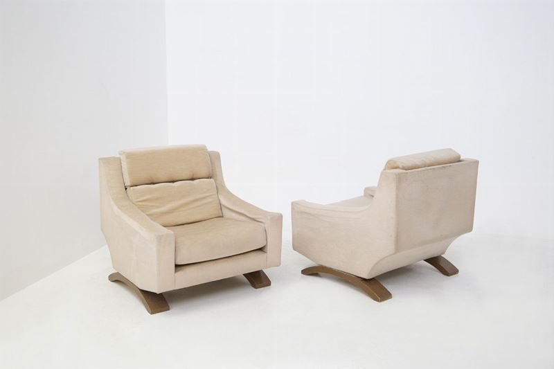 Poltrone italiane vintage in velluto beige e legno